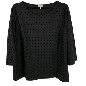 Talbots Shirt Womens 2X Black Polka Dot Flocked 3/4 Sleeve Knit Pullover Plus